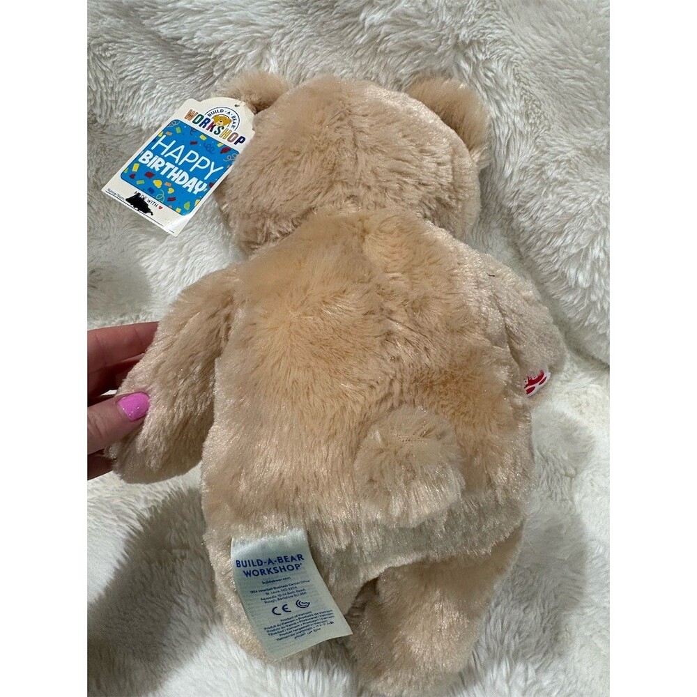 Build-A-Bear Happy Birthday Bear Plush Tan Teddy Confetti Feet w/ Hang Tag - Picture 4 of 8